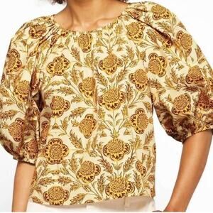 RHODE Rowan Top Size Large Garden of Dream Golden Floral Blouse Cotton NWT